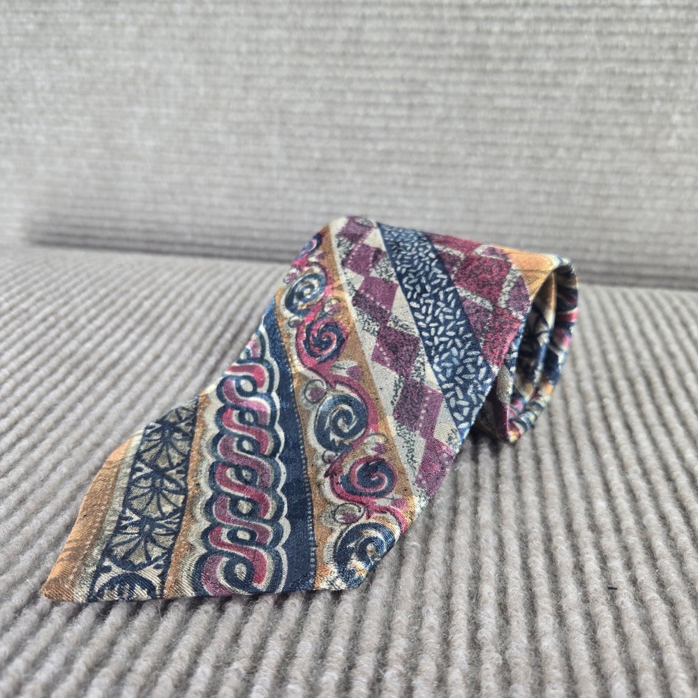 Liebert Mens Multicolor Geometric Scroll Striped Made in USA Classic Necktie